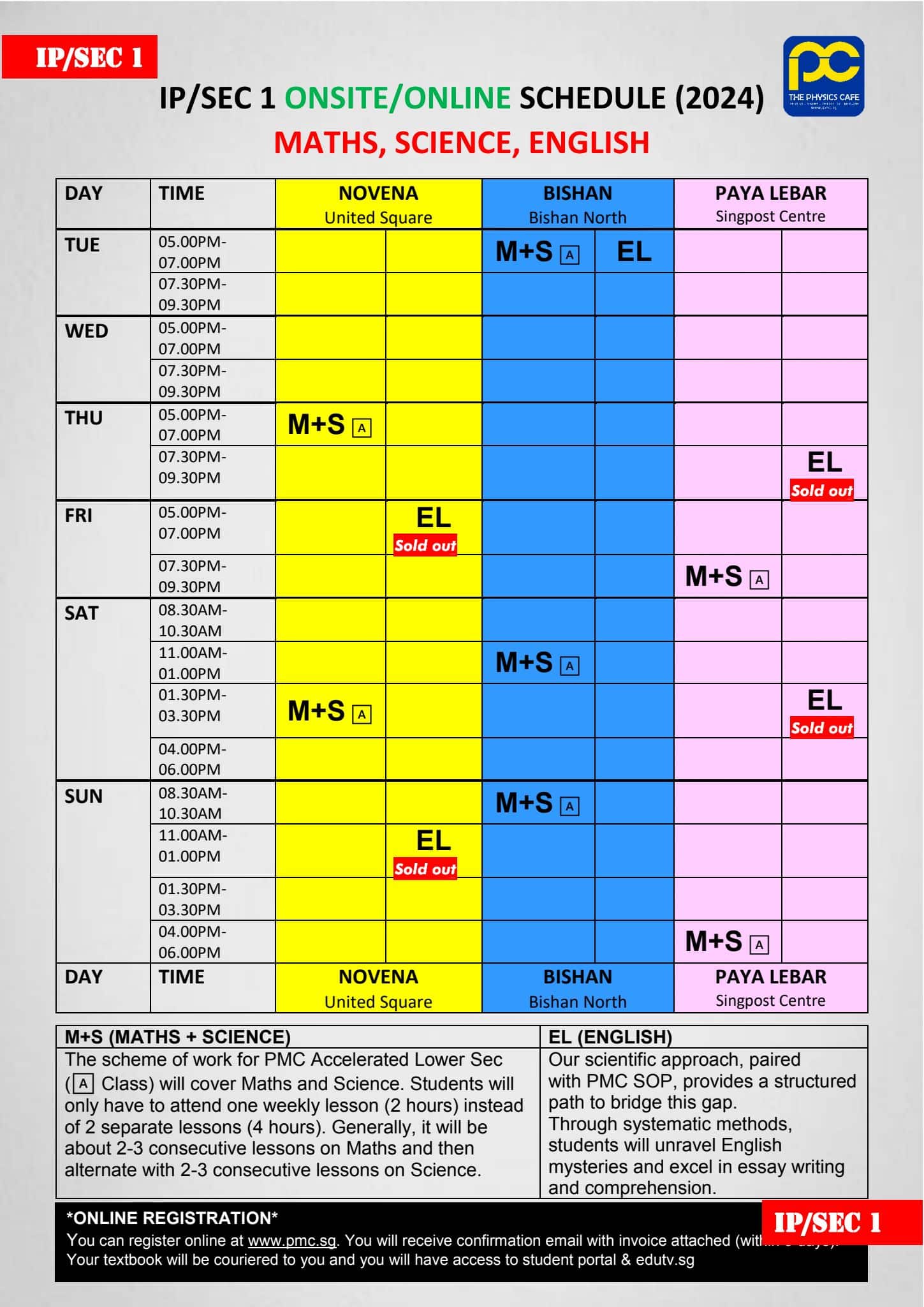 2024 Onsite Weekly Classes Schedule (Physics, Maths, Chemistry, English) -  PMC.SG EDUCATION GROUP
